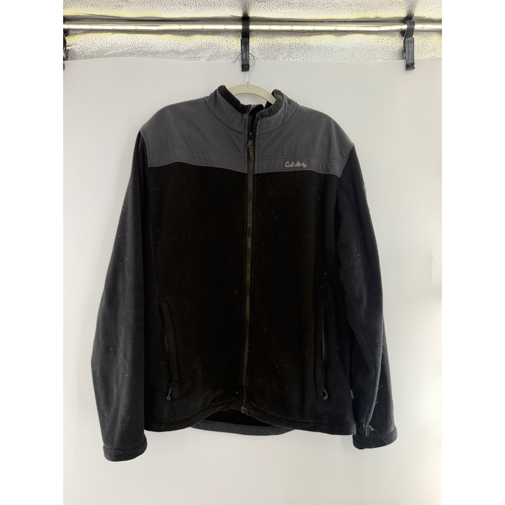 Cabelas Polartec Fleece Jacket Mens Large Tall Black Gray Full Zip Mock Neck